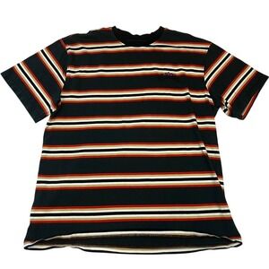 Welcome Skateboards Striped T Shirt Mens XL Green Red White Black Short Sleeve